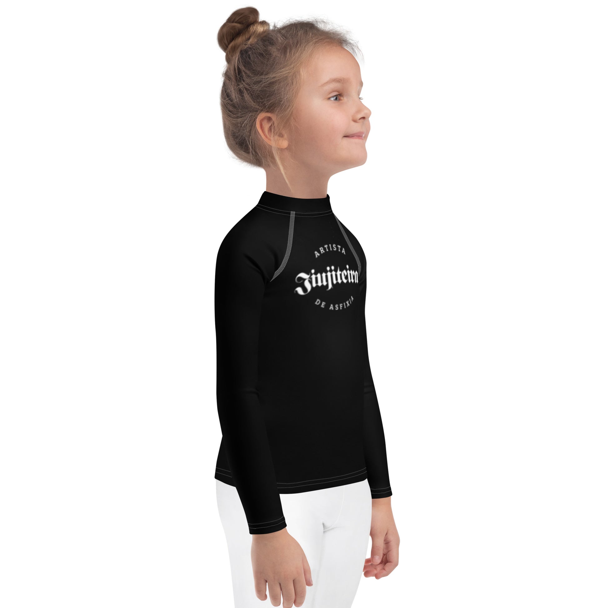 Kids BJJ Rash Guard – Black Minimalist Jiujiteira | Long Sleeve No-Gi Training Shirt-rash guard-The Women of Jiujitsu