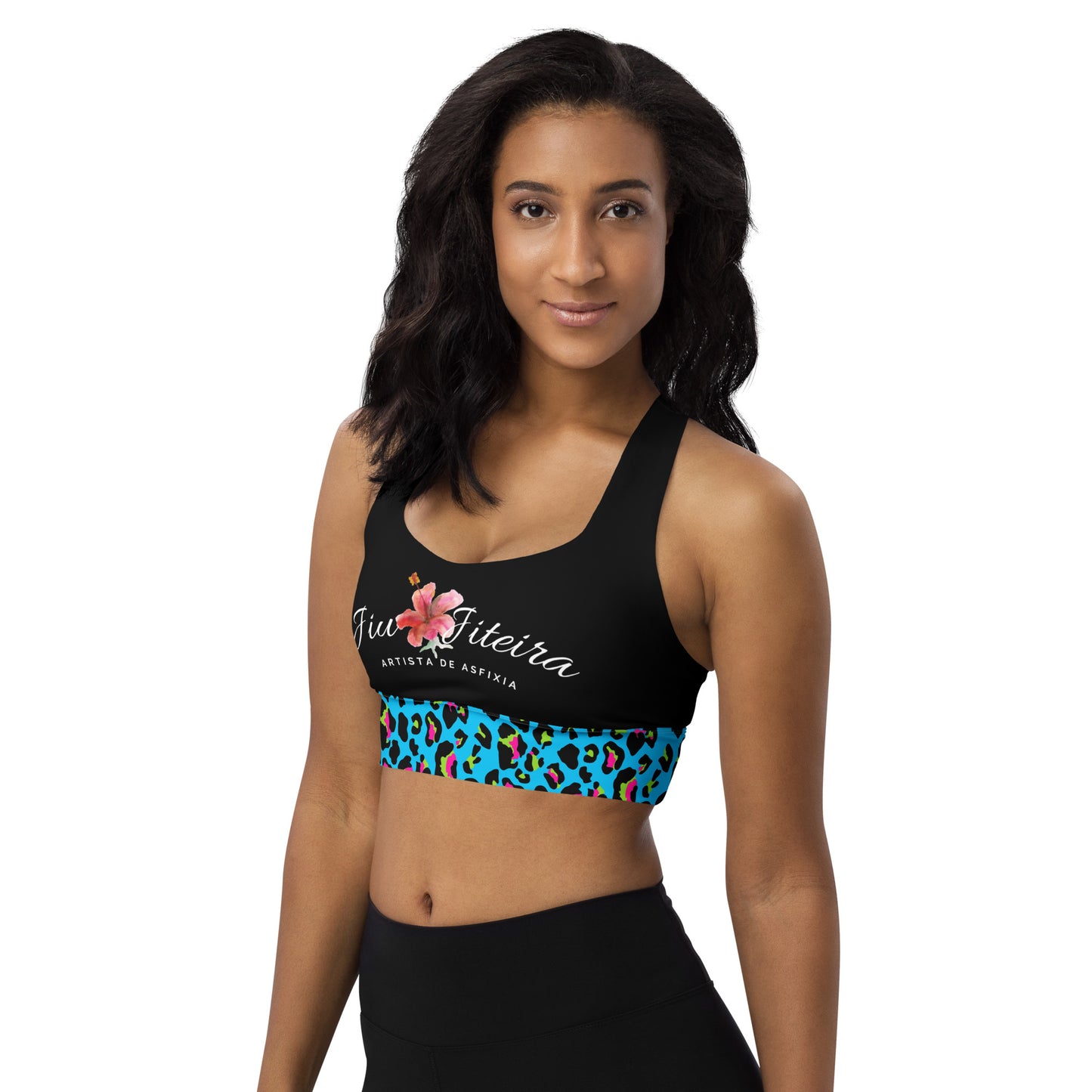 Longline sports bra- JiuJitsu Turquoise Leopard