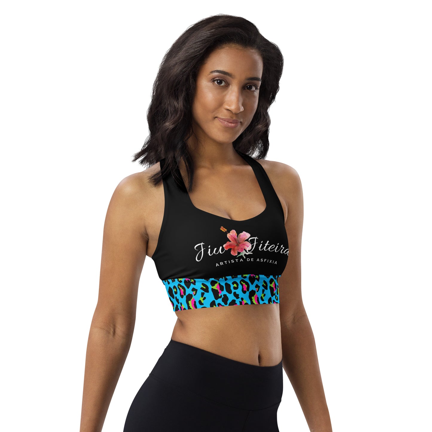 Longline sports bra- JiuJitsu Turquoise Leopard