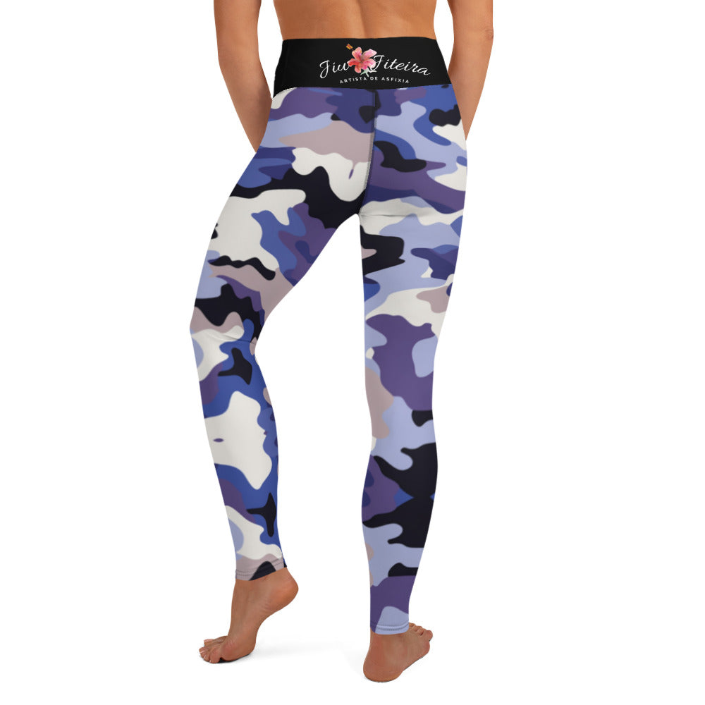 Women's BJJ Leggings- Jiujiteira Camouflage, Floral Logo, Black Waist Band