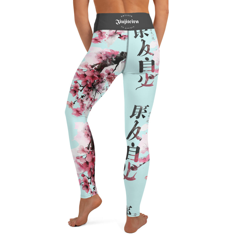 Women's BJJ Leggings- Cherry Blossom Cyan