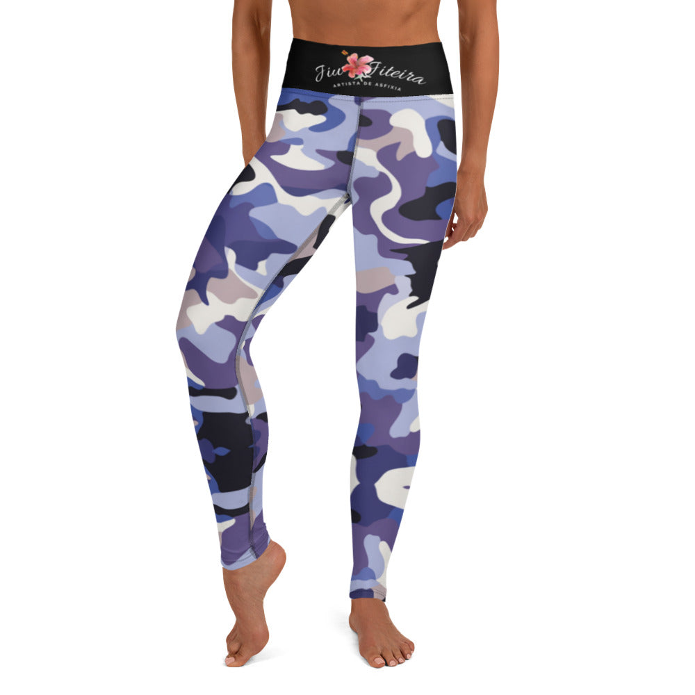 Women's BJJ Leggings- Jiujiteira Camouflage, Floral Logo, Black Waist Band