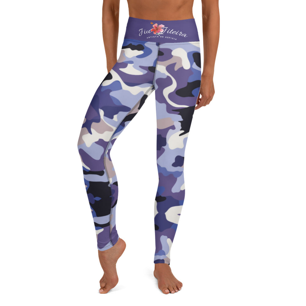 Women's BJJ Leggings- Jiujiteira Camouflage, Floral Logo, Purple Waist Band