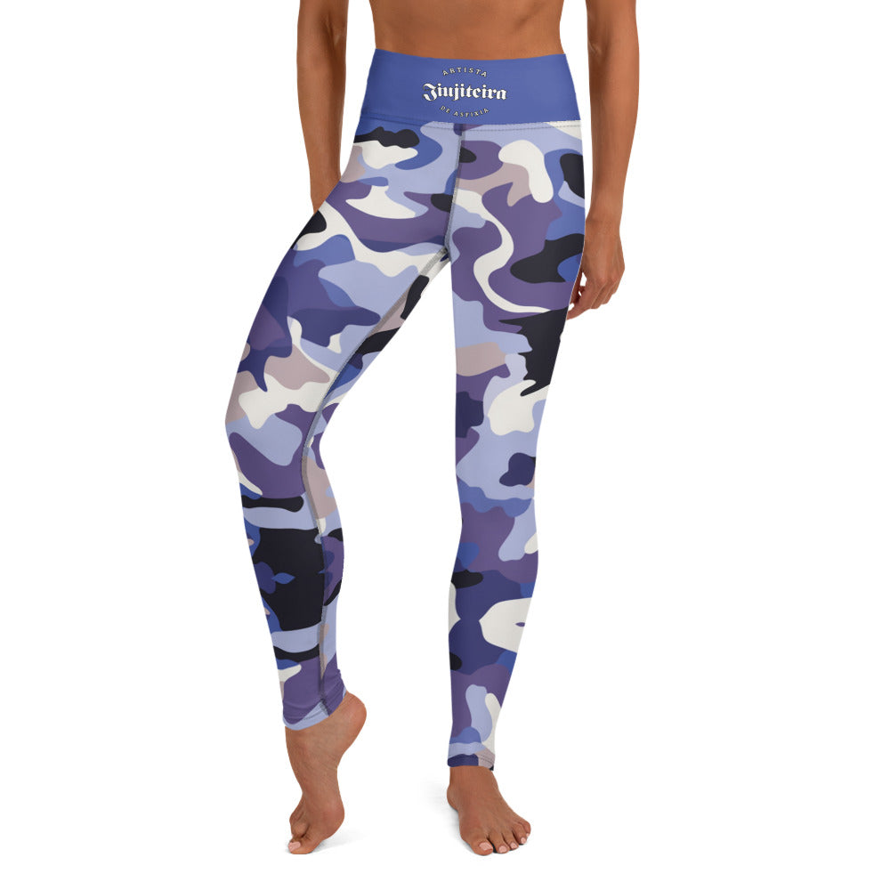 Women's BJJ Leggings- Jiujiteira Camouflage, Blue Waist Band