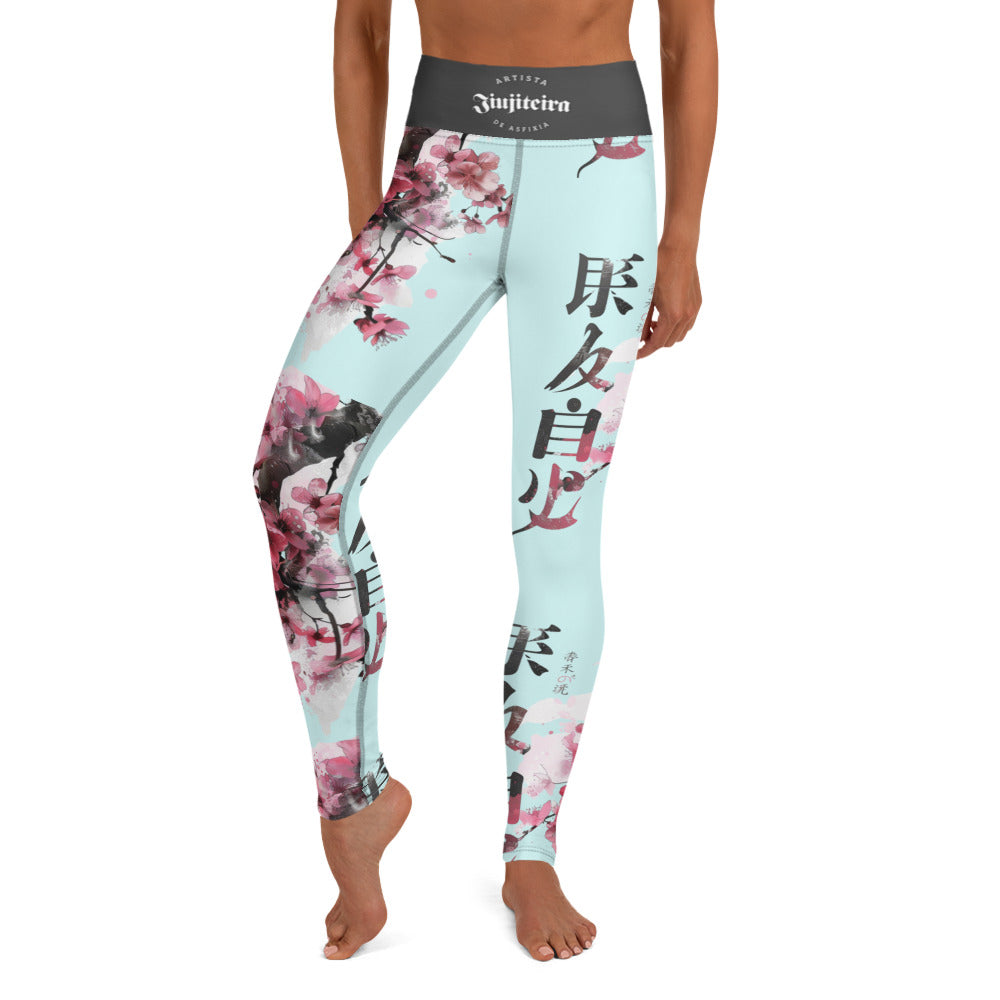 Women's BJJ Leggings- Cherry Blossom Cyan