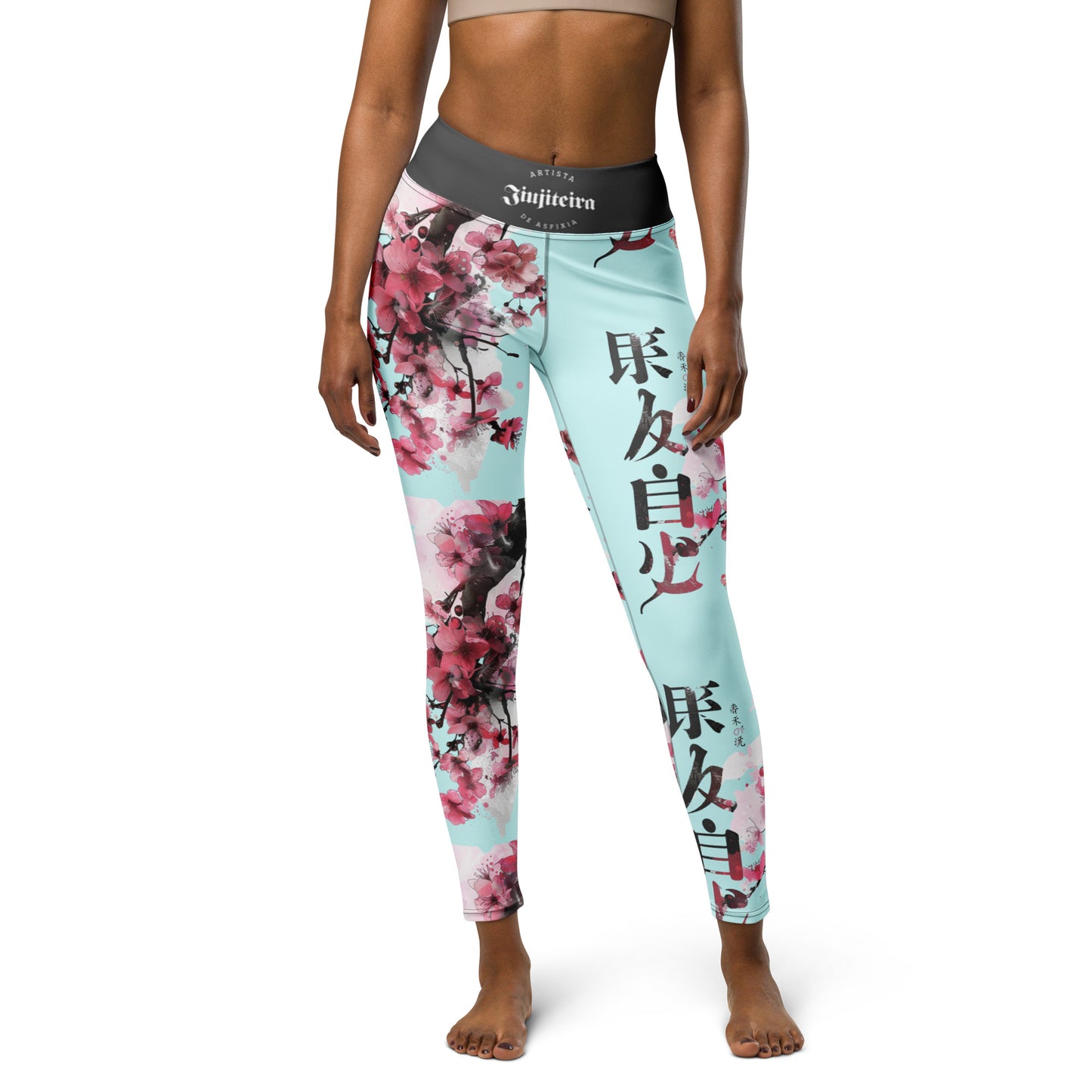 Women's BJJ Leggings- Cherry Blossom Cyan