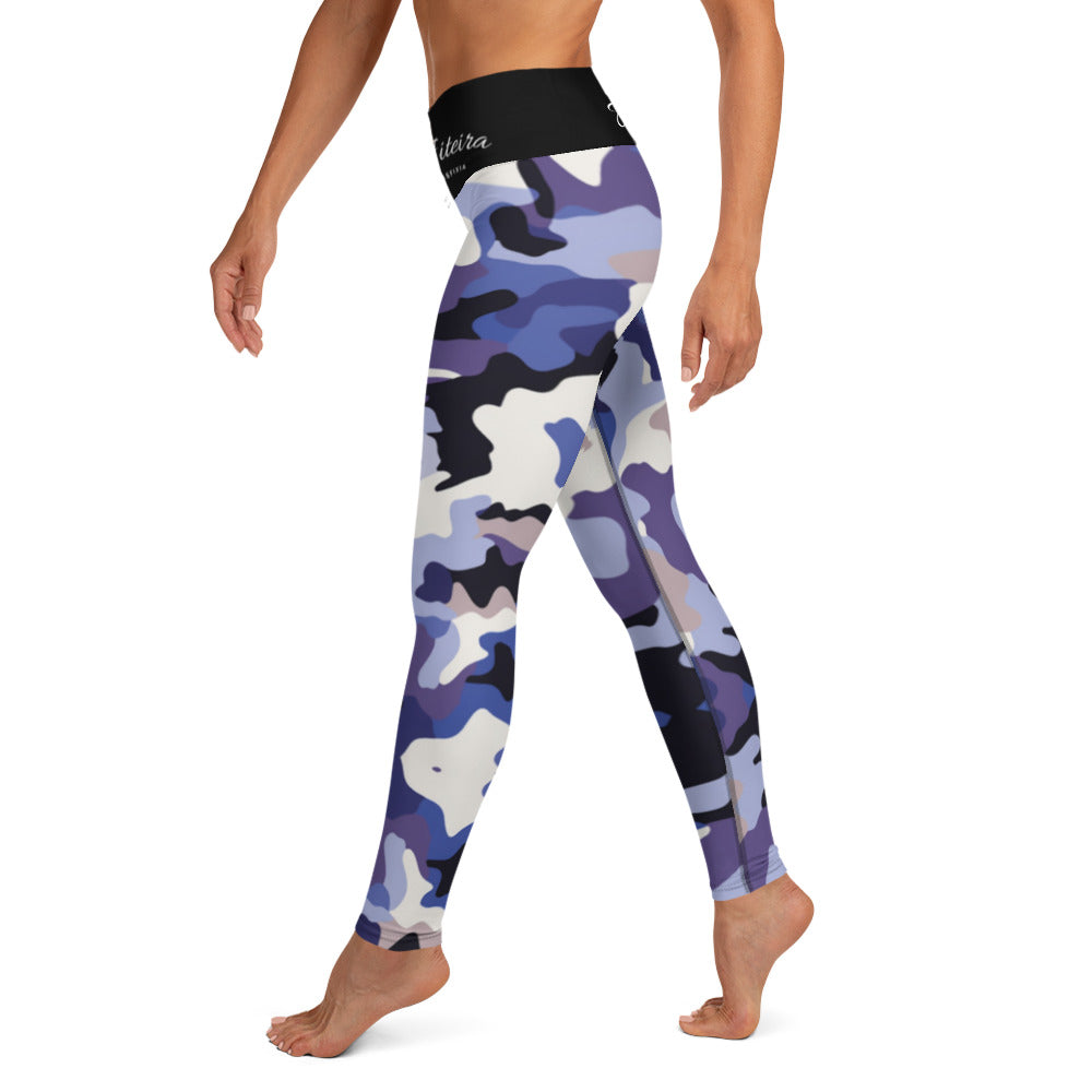 Women's BJJ Leggings- Jiujiteira Camouflage, Floral Logo, Black Waist Band
