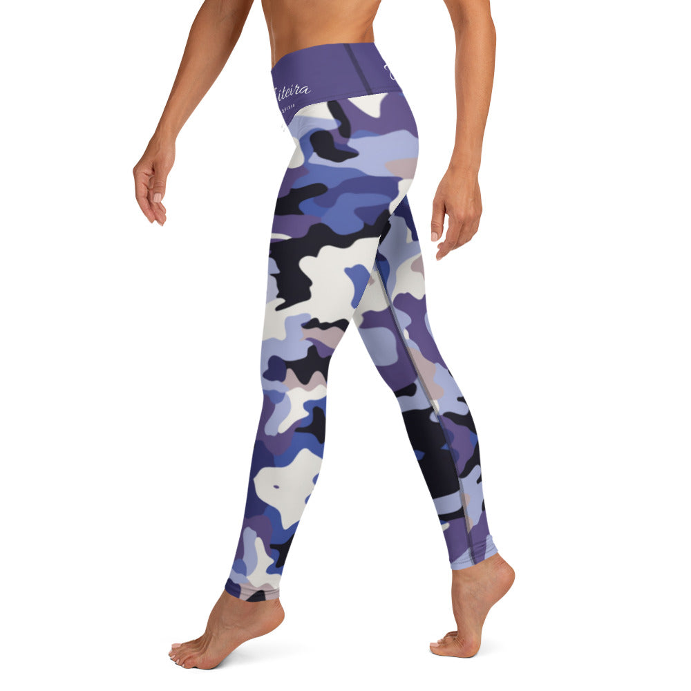 Women's BJJ Leggings- Jiujiteira Camouflage, Floral Logo, Purple Waist Band