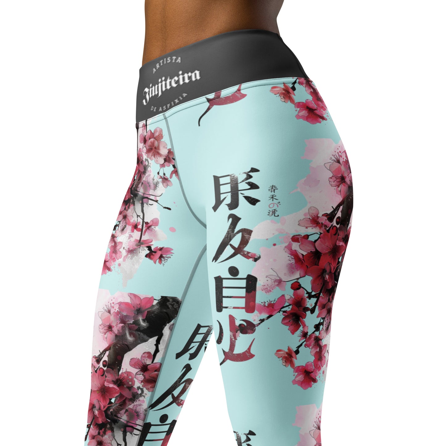 Women's BJJ Leggings- Cherry Blossom Cyan