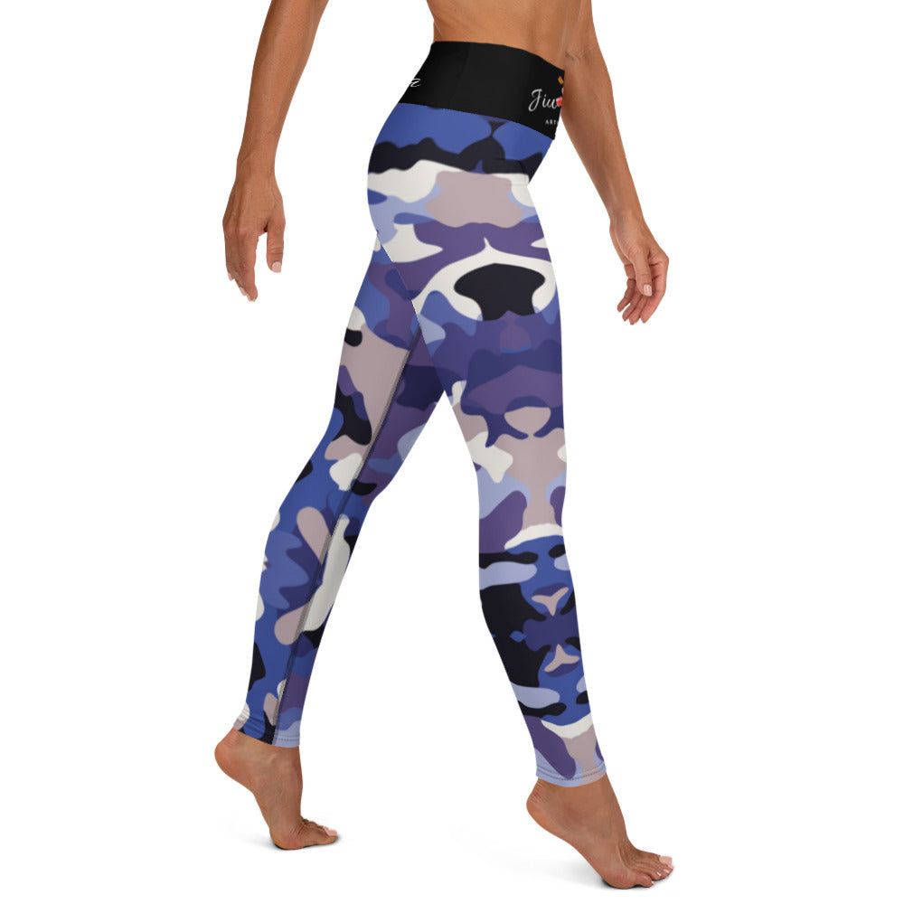 Women's BJJ Leggings- Jiujiteira Camouflage, Floral Logo, Black Waist Band