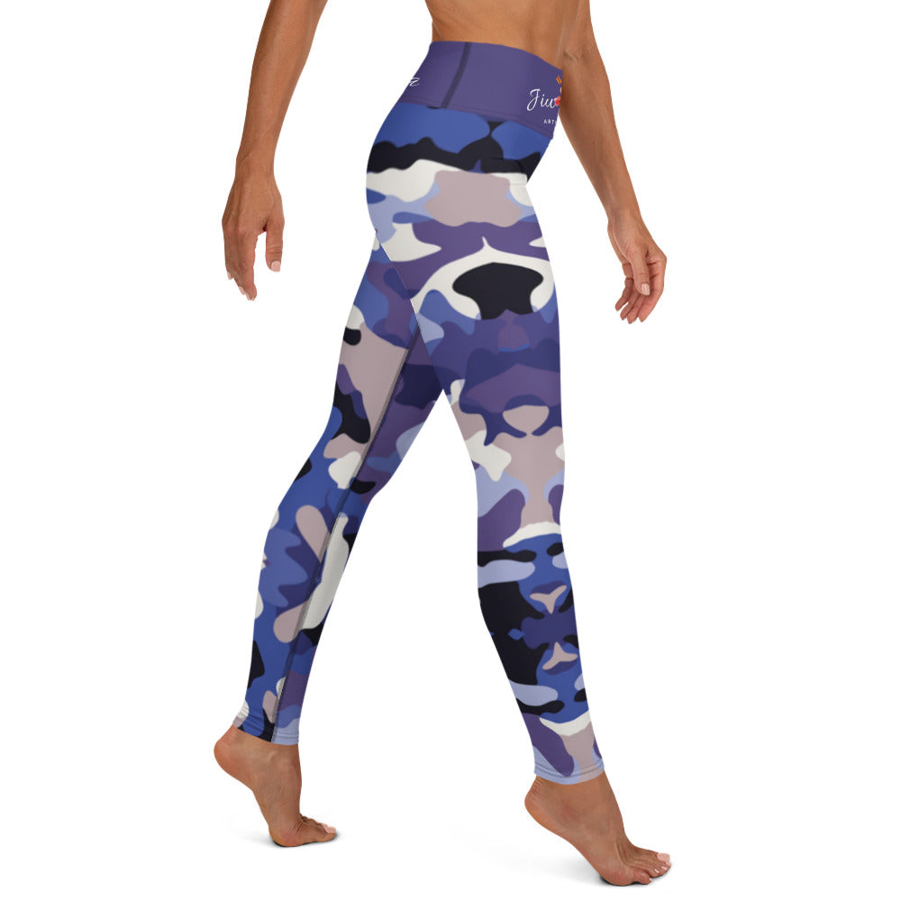 Women's BJJ Leggings- Jiujiteira Camouflage, Floral Logo, Purple Waist Band