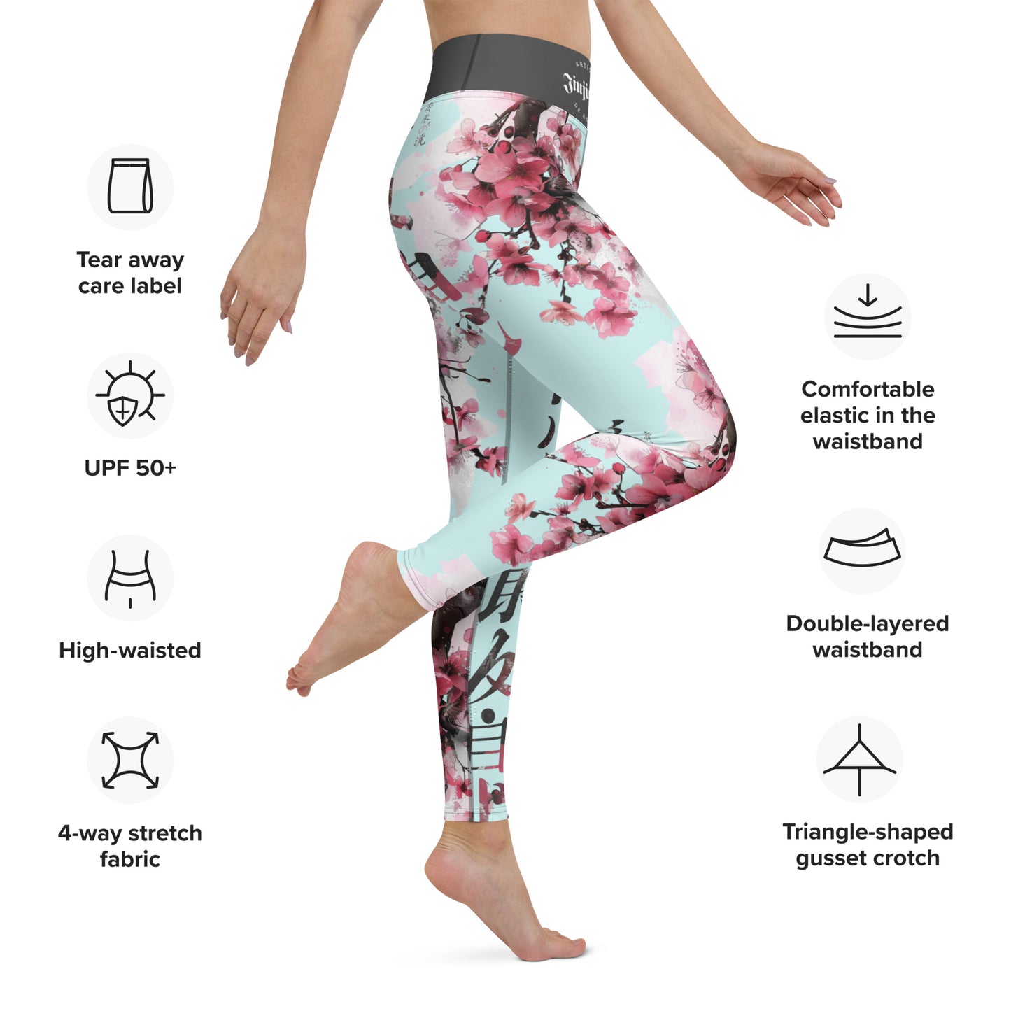 Women's BJJ Leggings- Cherry Blossom Cyan