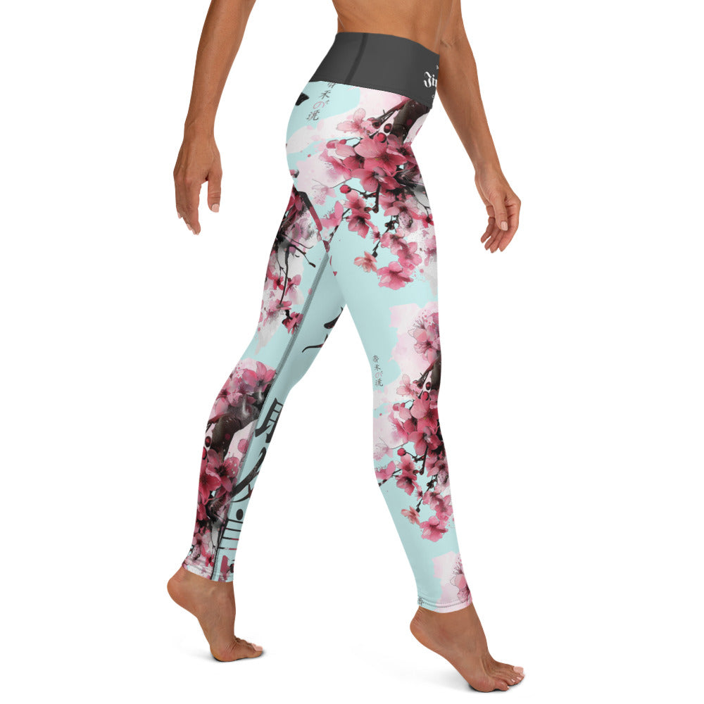 Women's BJJ Leggings- Cherry Blossom Cyan