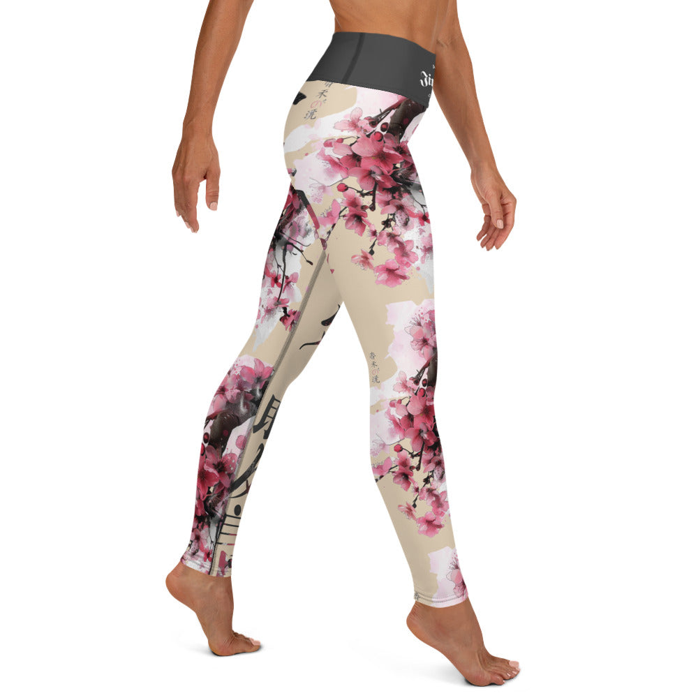 Women's BJJ Leggings- Jiujitiera Cherry Blossom Tan