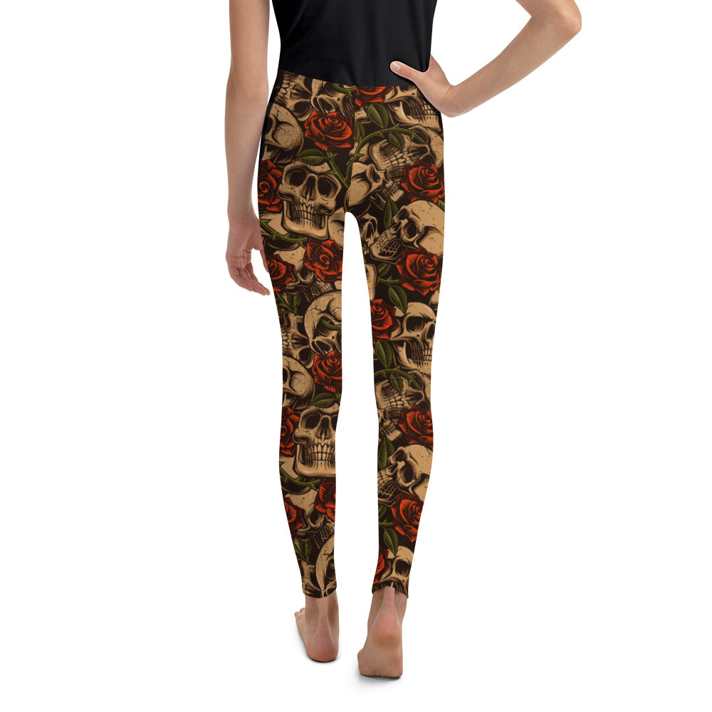Youth Leggings sizes (8-14)- Jiujitsu Roses Skulls - The Women of Jiujitsu