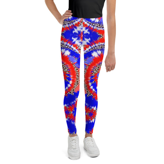 Youth Leggings sizes (8-14)- Tie Dye Red White and Blue - The Women of Jiujitsu