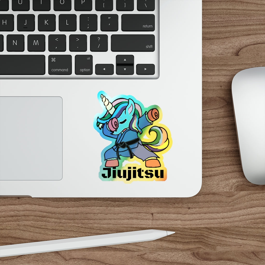 Holographic Die-cut Stickers- Brazilian Jiujitsu Black Belt Unicorn - The Women of Jiujitsu