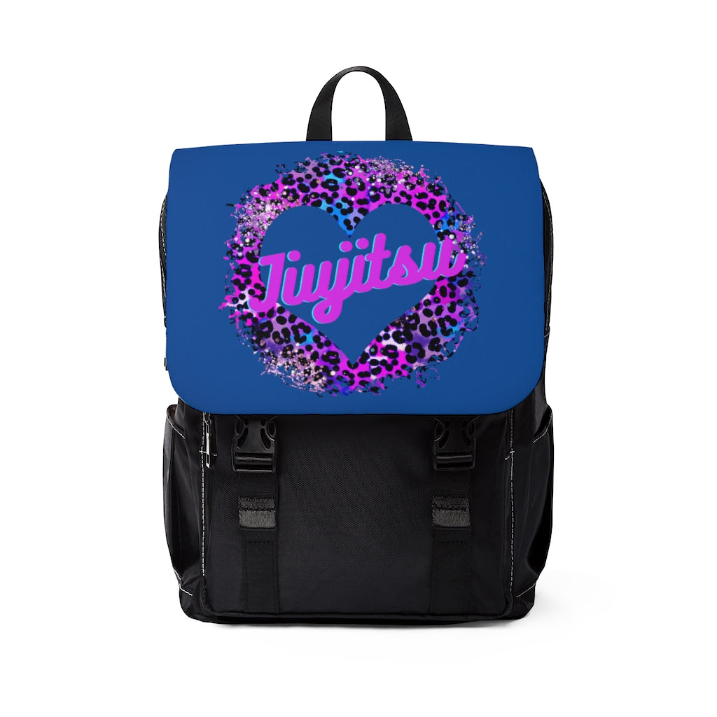 Unisex Casual Shoulder Backpack- JiuJitsu Love Neon Leopard Blue - The Women of Jiujitsu