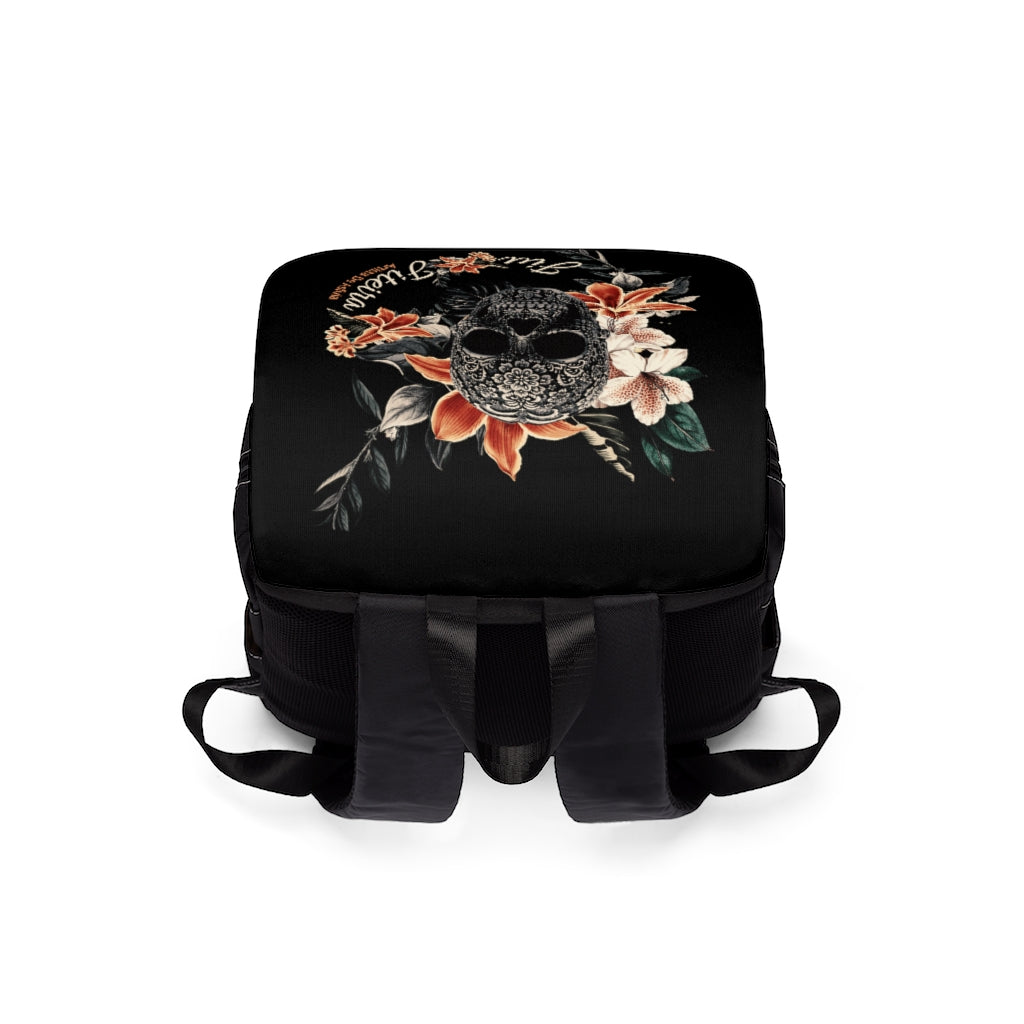 Unisex Casual Shoulder Backpack- JiuJiteira Sugar Skull Tropical Logo - The Women of Jiujitsu