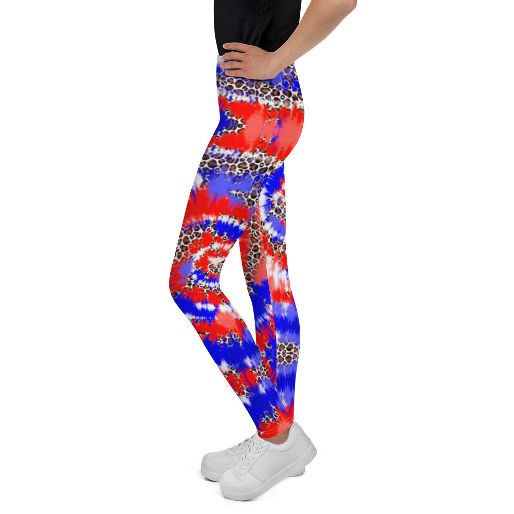 Youth Leggings sizes (8-14)- Tie Dye Red White and Blue - The Women of Jiujitsu