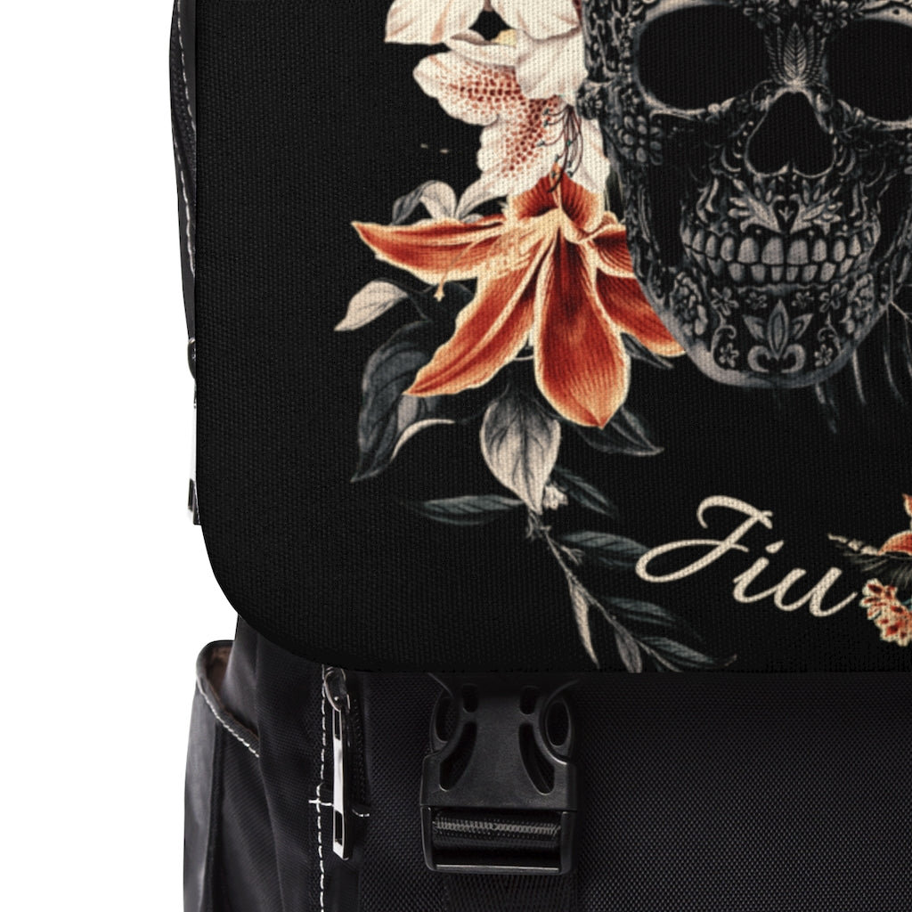 Unisex Casual Shoulder Backpack- JiuJiteira Sugar Skull Tropical Logo - The Women of Jiujitsu