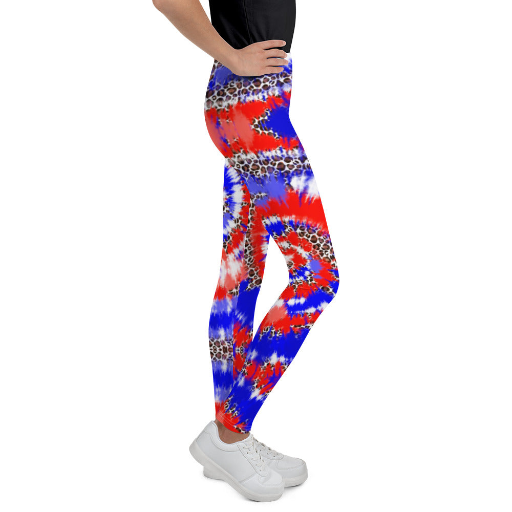 Youth Leggings sizes (8-14)- Tie Dye Red White and Blue - The Women of Jiujitsu