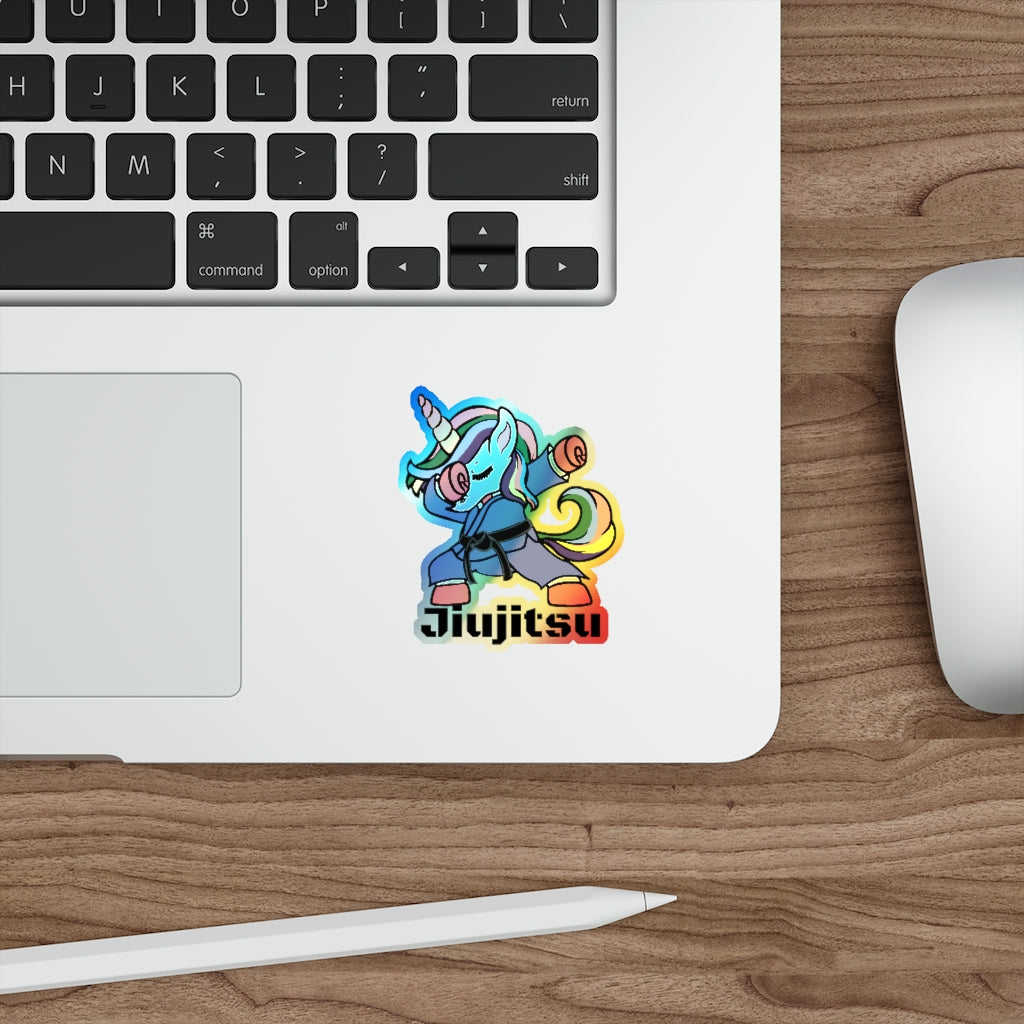 Holographic Die-cut Stickers- Brazilian Jiujitsu Black Belt Unicorn - The Women of Jiujitsu