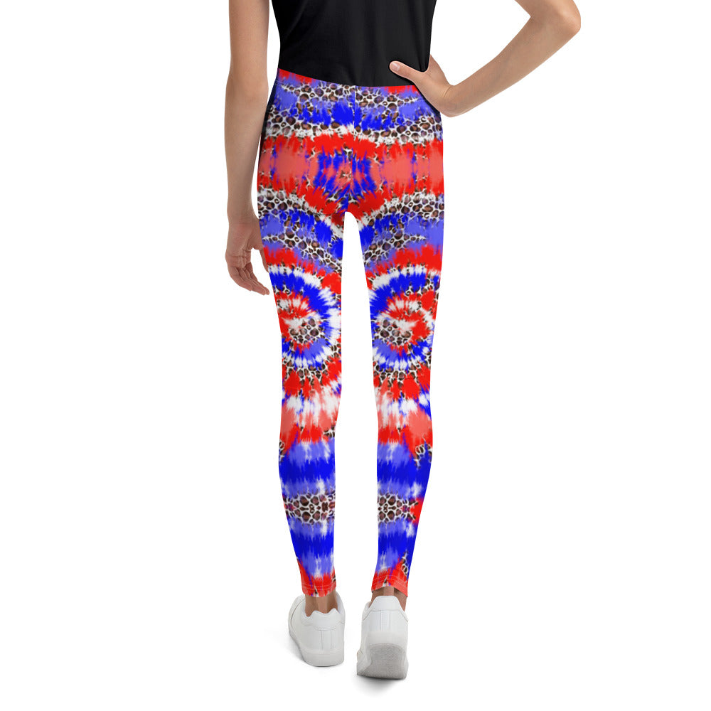 Youth Leggings sizes (8-14)- Tie Dye Red White and Blue - The Women of Jiujitsu