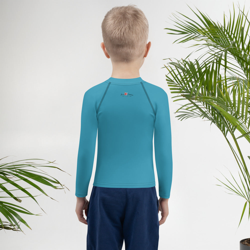 Kids BJJ Rash Guard - Jiujitsu Dinosaur Teal | Jiujiteira No-Gi Shirt for Girls (Sizes 2T–7)-rash guard-The Women of Jiujitsu