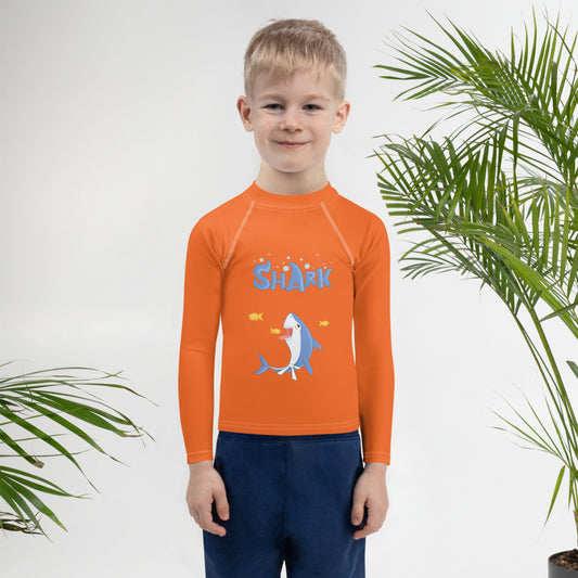 Kids BJJ Rash Guard- Jiujitsu Shark Orange | Jiujiteira No-Gi Shirt for Girls (Sizes 2T–7)-rash guard-The Women of Jiujitsu