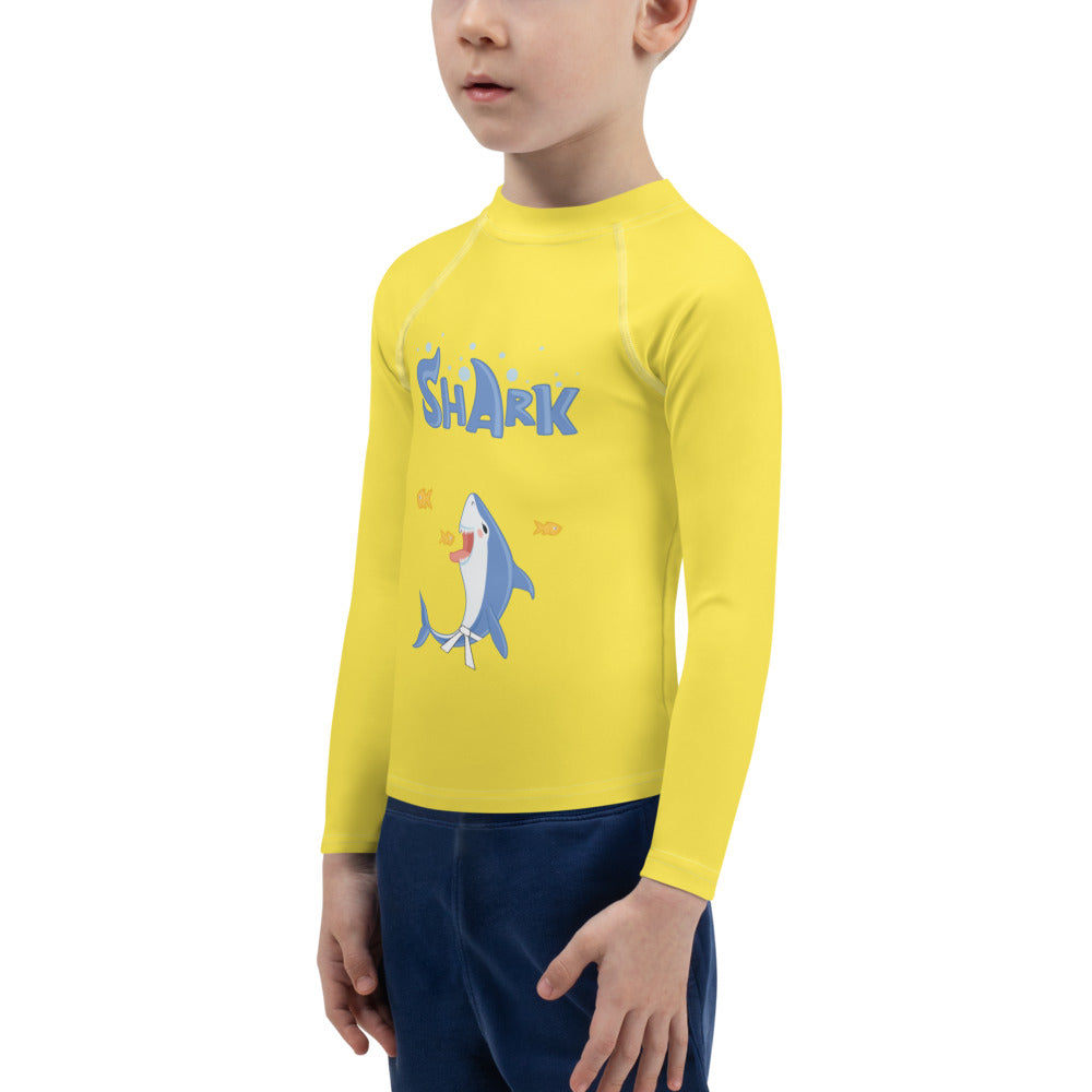 Kids BJJ Rash Guard- Jiujitsu Shark Yellow | Jiujiteira No-Gi Shirt for Girls (Sizes 2T–7)-rash guard-The Women of Jiujitsu