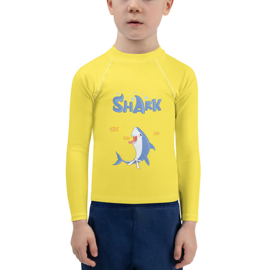 Kids BJJ Rash Guard- Jiujitsu Shark Yellow | Jiujiteira No-Gi Shirt for Girls (Sizes 2T–7)-rash guard-The Women of Jiujitsu