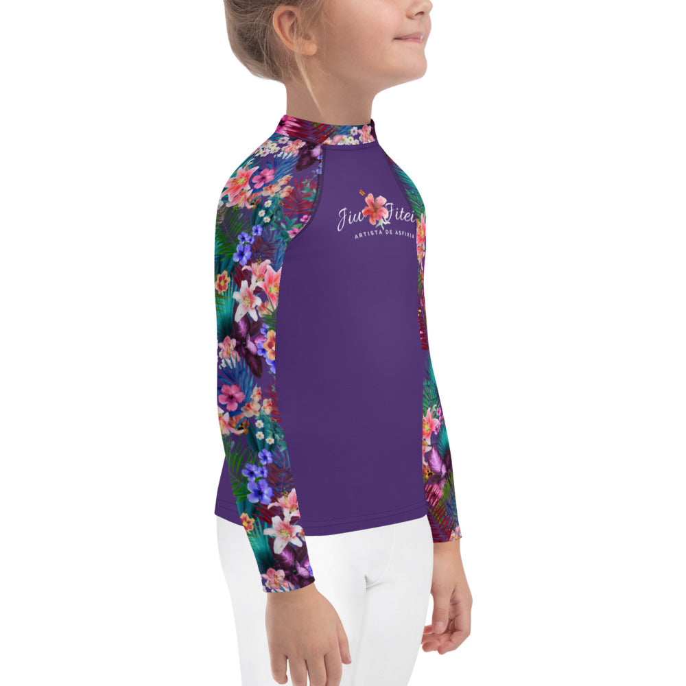 Kids BJJ Rash Guard - Jiujitsu Topical Purple | Jiujiteira No-Gi Shirt for Girls (Sizes 2T–7)-rash guard-The Women of Jiujitsu