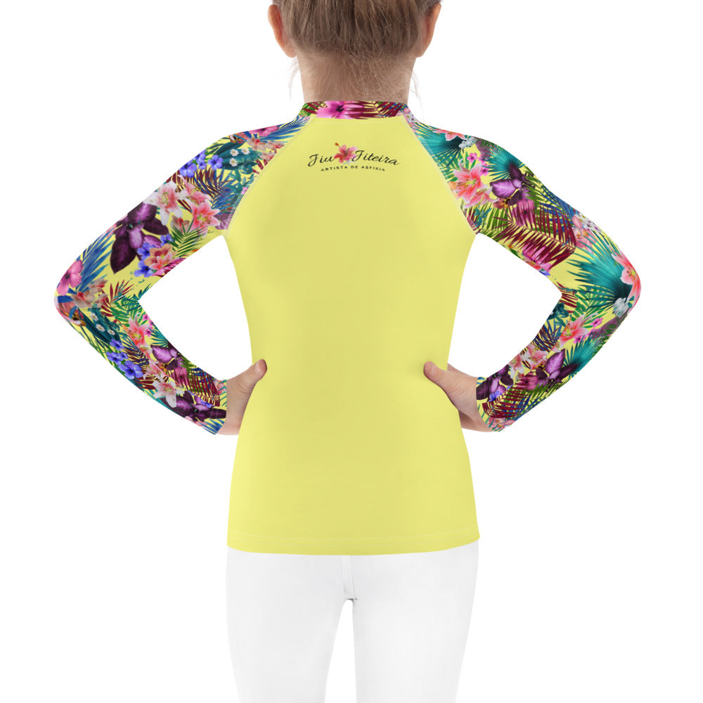 Kids BJJ Rash Guard - Jiujitsu Topical Yellow | Jiujiteira No-Gi Shirt for Girls (Sizes 2T–7)-rash guard-The Women of Jiujitsu