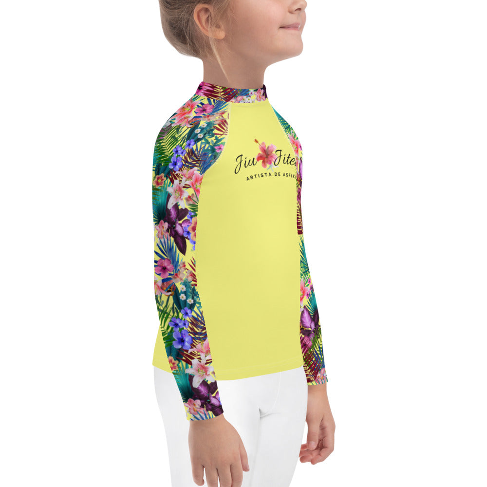 Kids BJJ Rash Guard - Jiujitsu Topical Yellow | Jiujiteira No-Gi Shirt for Girls (Sizes 2T–7)-rash guard-The Women of Jiujitsu