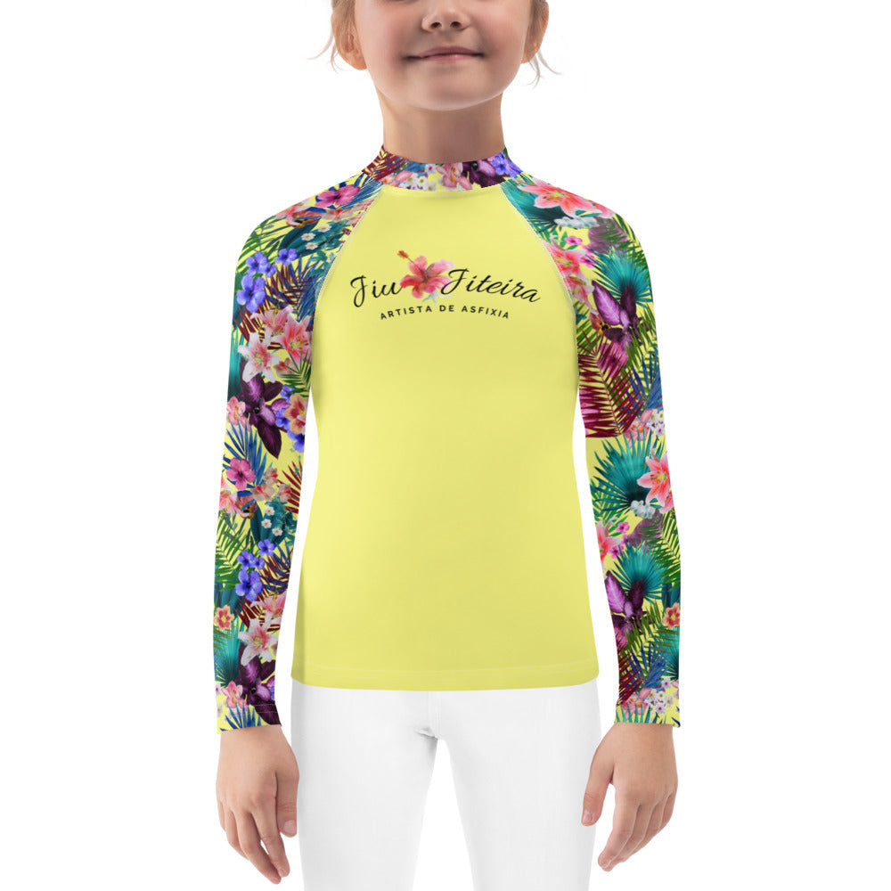 Kids BJJ Rash Guard - Jiujitsu Topical Yellow | Jiujiteira No-Gi Shirt for Girls (Sizes 2T–7)-rash guard-The Women of Jiujitsu