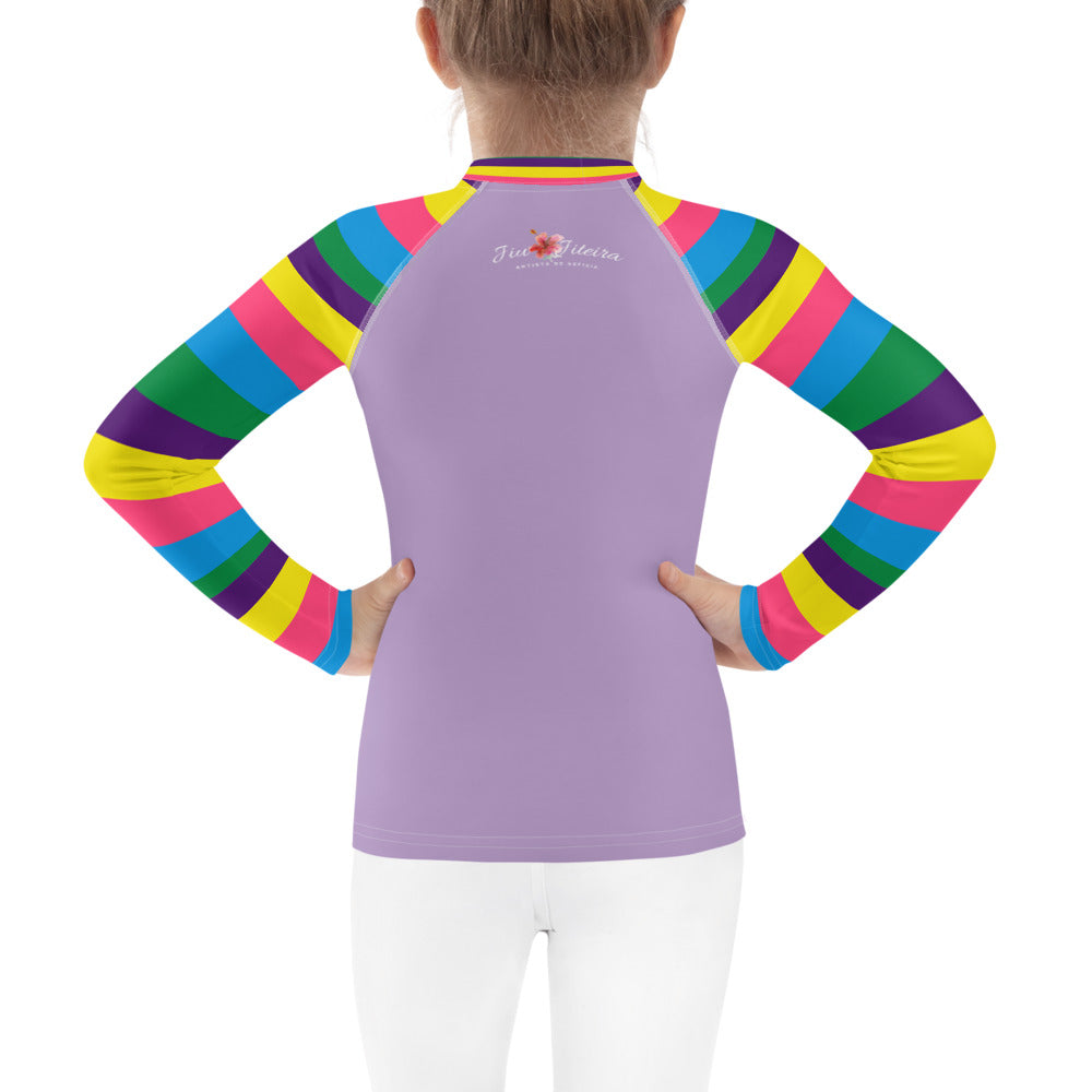 Kids BJJ Rash Guard - Rainbow Jiujitsucorn | Jiujiteira No-Gi Shirt for Girls (Sizes 2T–7)-rash guard-The Women of Jiujitsu