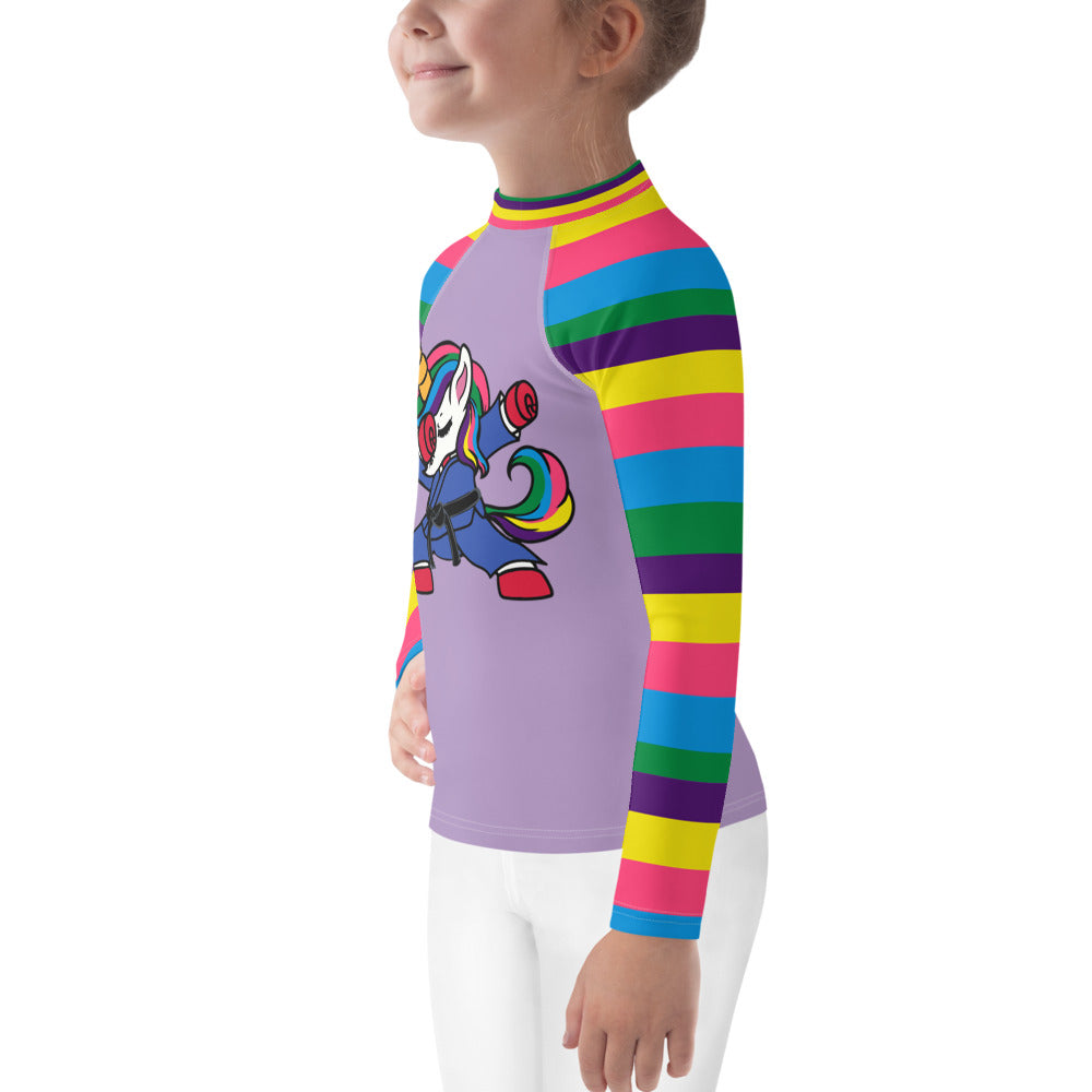 Kids BJJ Rash Guard - Rainbow Jiujitsucorn | Jiujiteira No-Gi Shirt for Girls (Sizes 2T–7)-rash guard-The Women of Jiujitsu