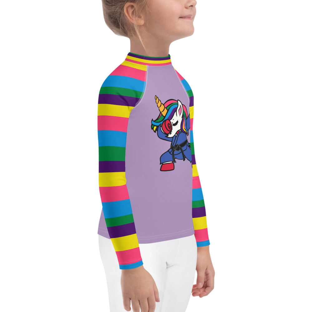 Kids BJJ Rash Guard - Rainbow Jiujitsucorn | Jiujiteira No-Gi Shirt for Girls (Sizes 2T–7)-rash guard-The Women of Jiujitsu
