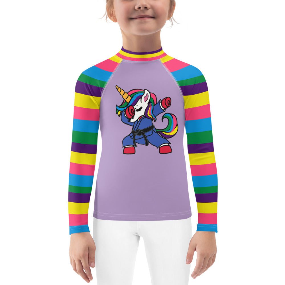 Kids BJJ Rash Guard - Rainbow Jiujitsucorn | Jiujiteira No-Gi Shirt for Girls (Sizes 2T–7)-rash guard-The Women of Jiujitsu