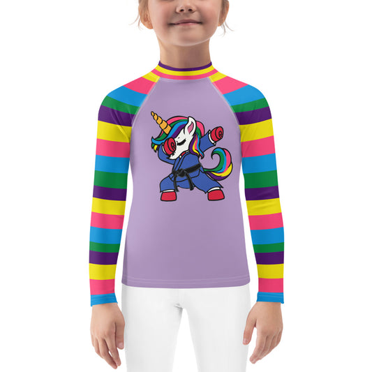 Kids BJJ Rash Guard - Rainbow Jiujitsucorn | Jiujiteira No-Gi Shirt for Girls (Sizes 2T–7)-rash guard-The Women of Jiujitsu