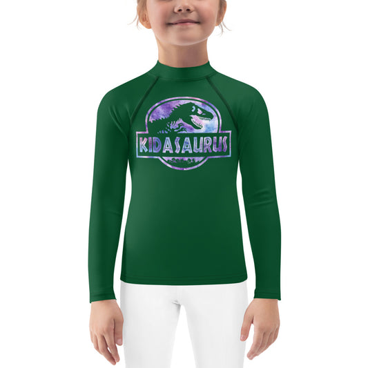 Kids BJJ Rash Guard- T-Rex Dinosaur Kidasaurus | Jiujiteira No-Gi Shirt for Girls (Sizes 2T–7)-rash guard-The Women of Jiujitsu