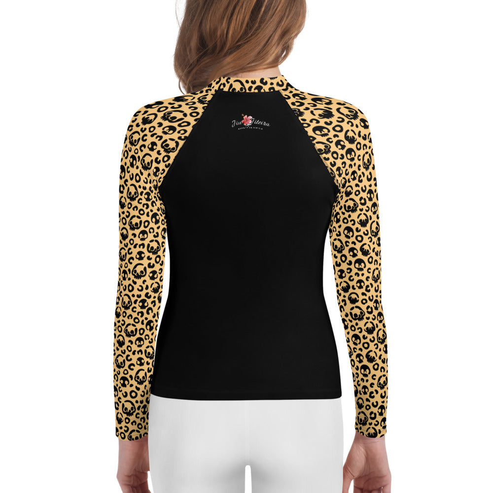 Youth BJJ Rash Guard – Halloween Leopard Skull Jiujiteira | Girls No-Gi Shirt
