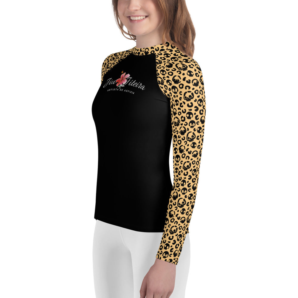 Youth BJJ Rash Guard – Halloween Leopard Skull Jiujiteira | Girls No-Gi Shirt