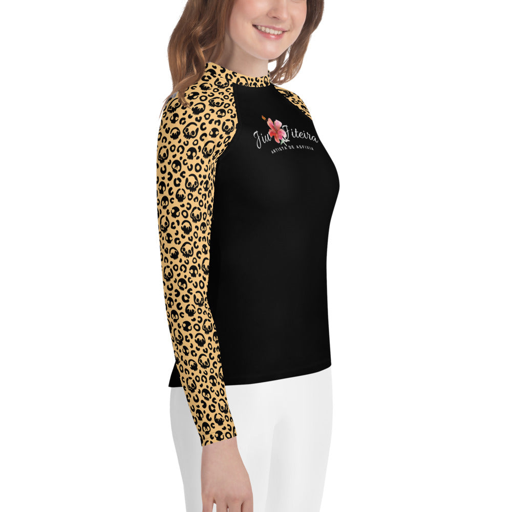 Youth BJJ Rash Guard – Halloween Leopard Skull Jiujiteira | Girls No-Gi Shirt