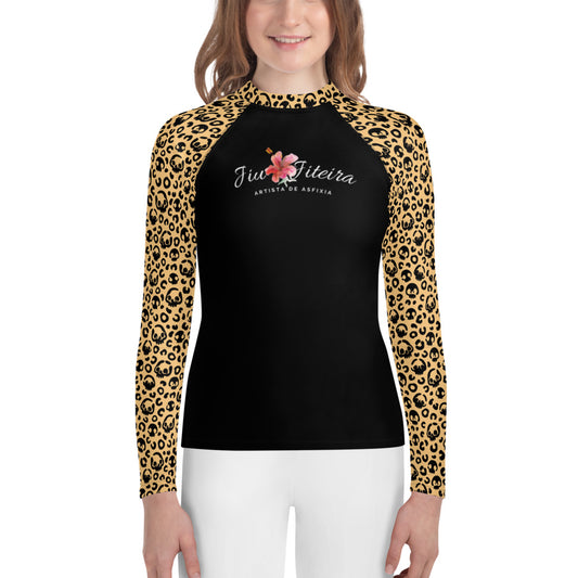 Youth BJJ Rash Guard – Halloween Leopard Skull Jiujiteira | Girls No-Gi Shirt