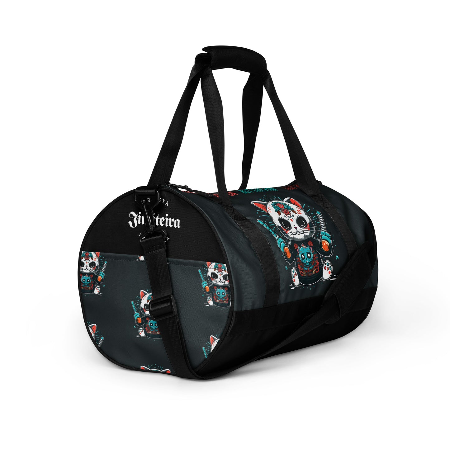 All-over print gym bag- Ninja Cat Seashell, Fear Not The Weapon But The Paw That Wields It
