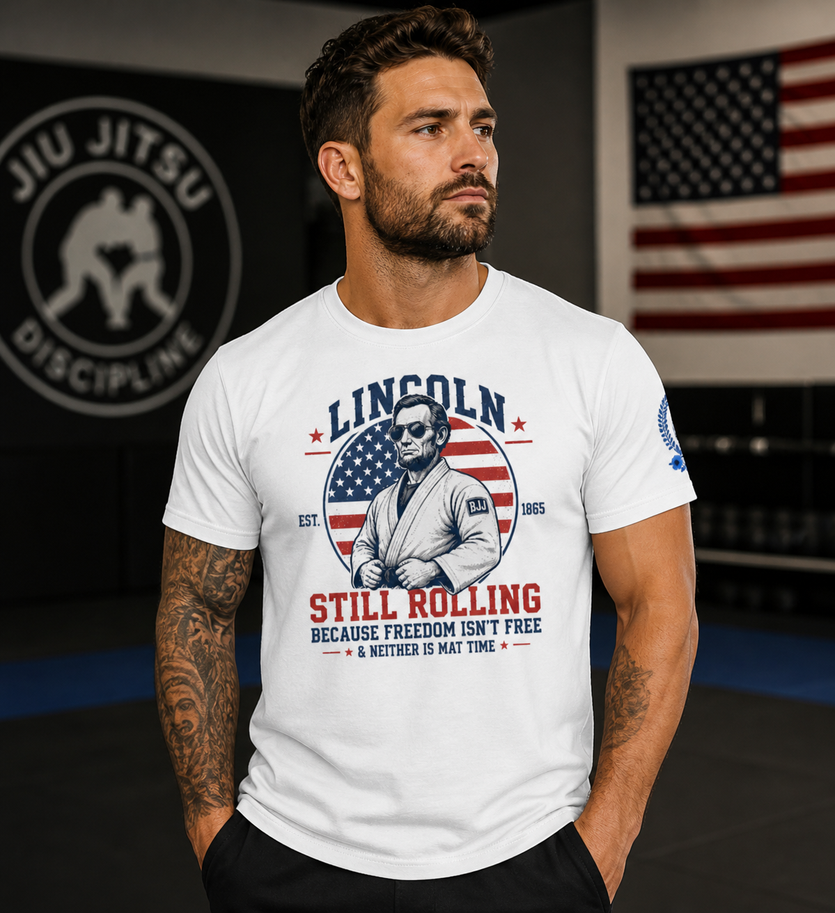 Lincoln Still Rolling Shirt – Funny Jiu Jitsu T-Shirt | Patriotic BJJ Tee | 4th of July Grappling Shirt - The Women of Jiujitsu