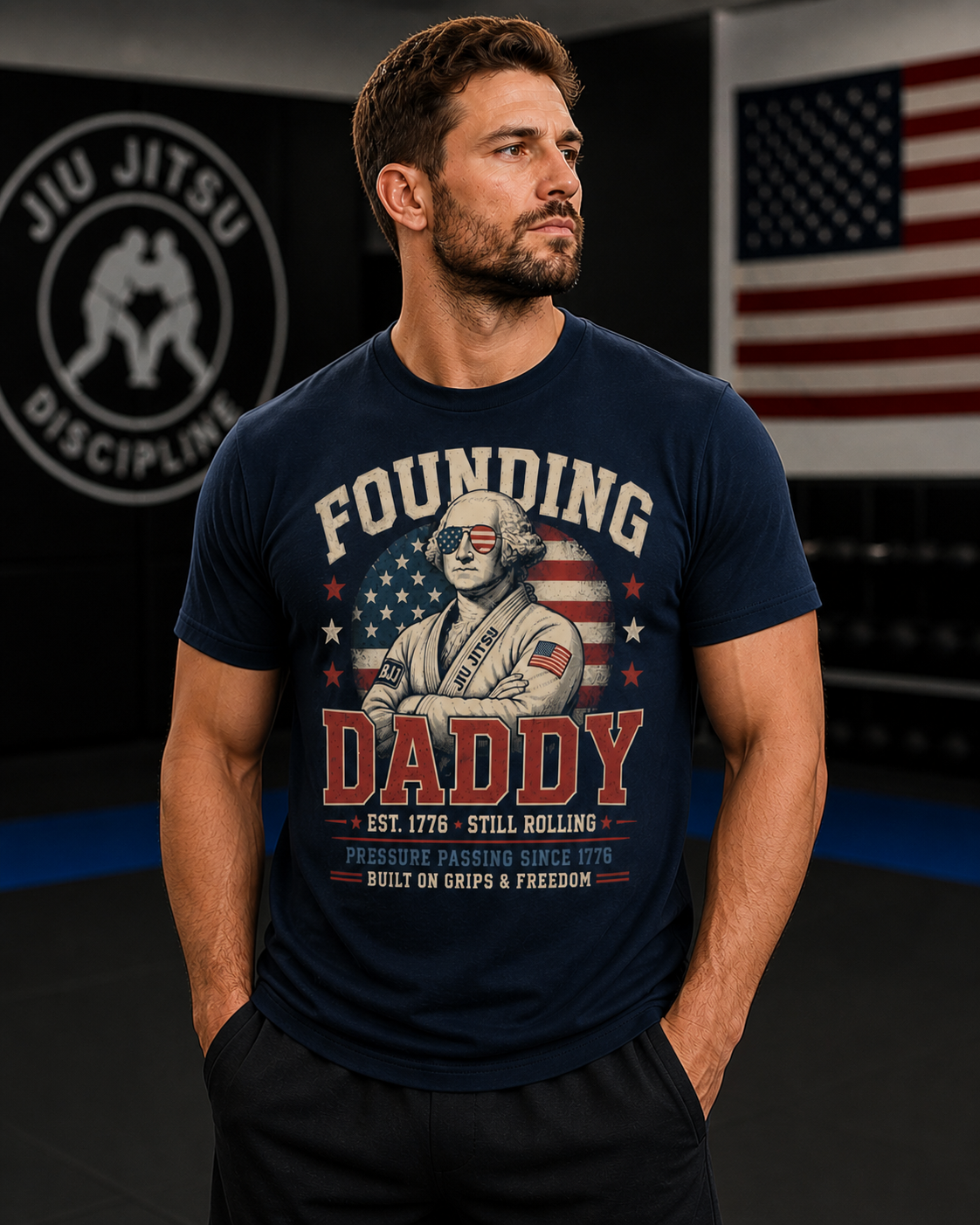 Founding Daddy Jiu Jitsu Shirt – Patriotic BJJ T-Shirt | Funny 4th of July Grappling Tee | American Flag Martial Arts Shirt - The Women of Jiujitsu
