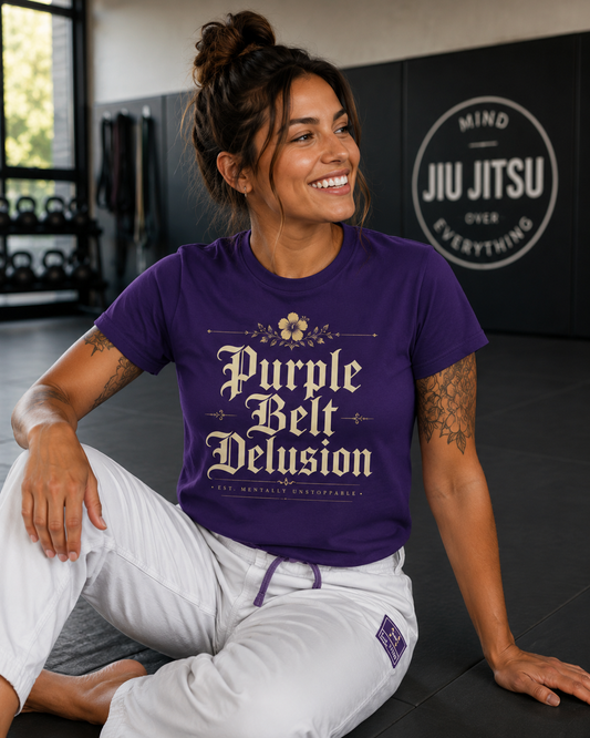 Purple Belt Delusion Unisex Graphic T-Shirt – Funny Brazilian Jiu Jitsu Shirt for Grapplers